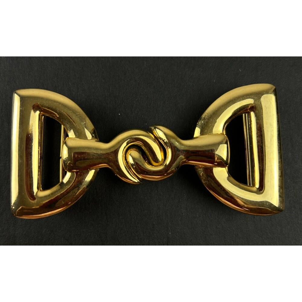 Vintage Paquette Interlocking Belt Buckle Gold Tone Signed 2 Piece